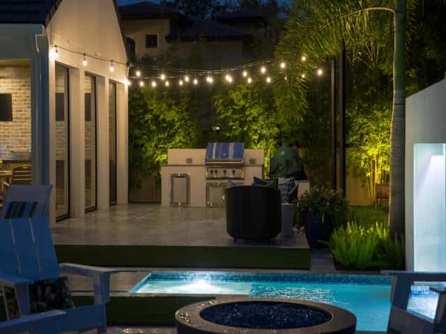 backyard patio string lighting during the evening